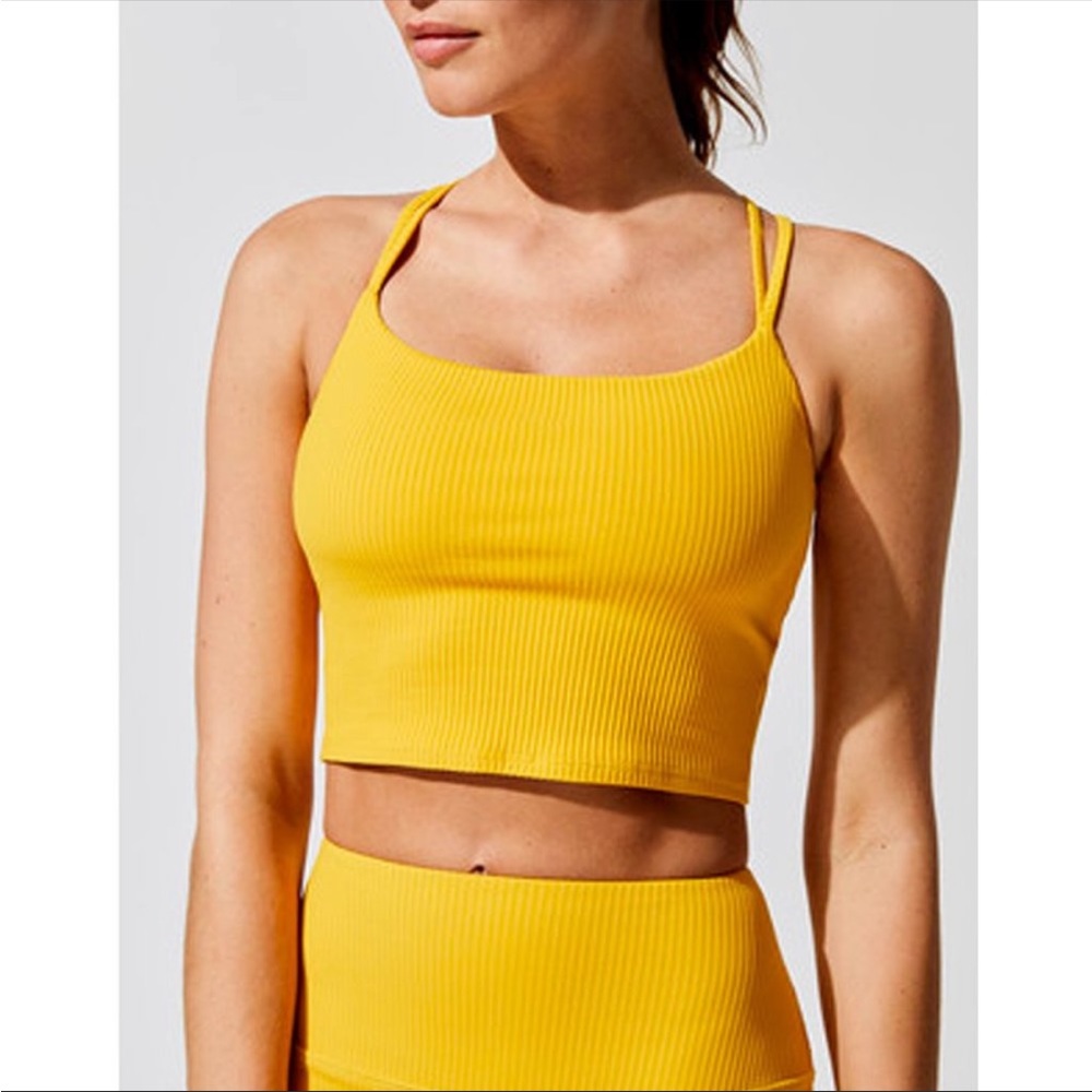 Carbon38 Ribbed Cami Bra and Ribbed High Rise Leggings Set- Saffron- Size Small